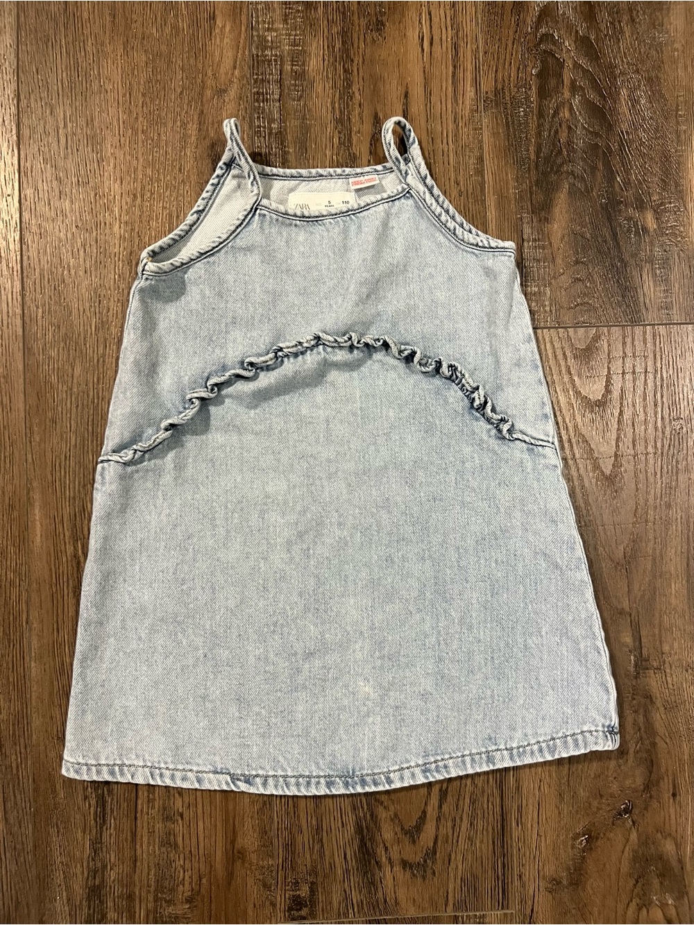 Zara Light Blue Denim Ruffle-Trim Kids Dress